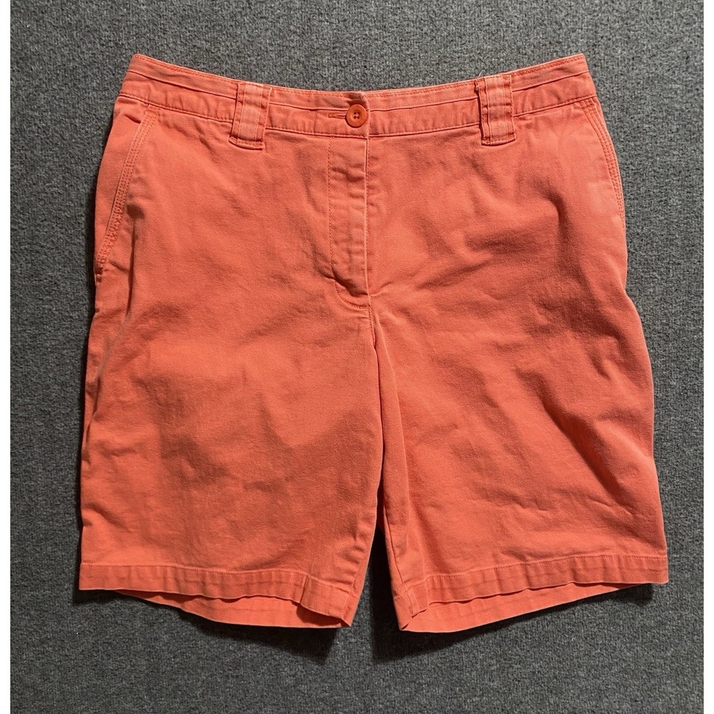 LL Bean Womens Chino Hiking Shorts Orange Coral Cotton Stretch Size 10 R